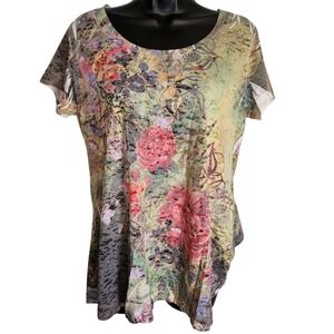 Curious Gypsy Floral Embellished T-Shirt Top‎ Colorful Print Large